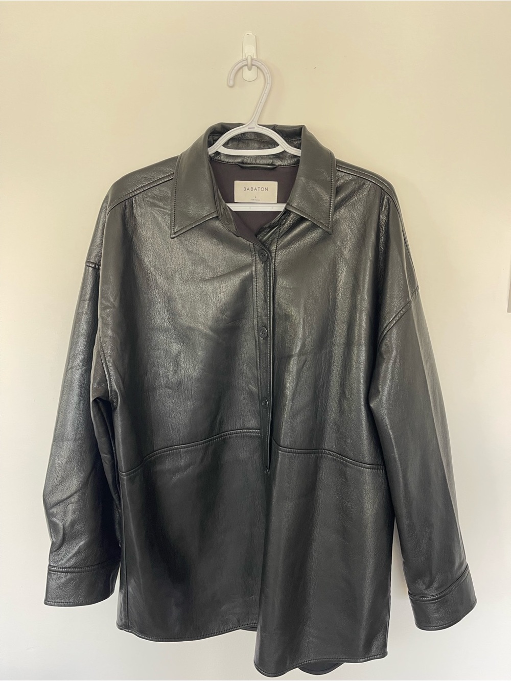 Babaton Black Oversized Leather Shirt Jacket